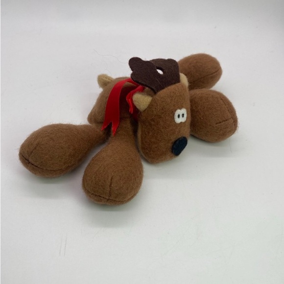 VTG HALLMARK Floppy RODNEY REINDEER Stuffed Animal Plush Toy Red Bow - Picture 4 of 7
